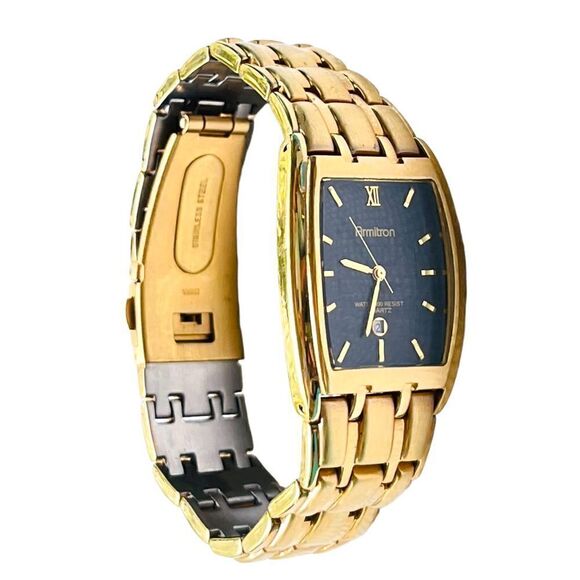 Armitron Unisex Goldtone Black Dial Analog Watch - Picture 1 of 9